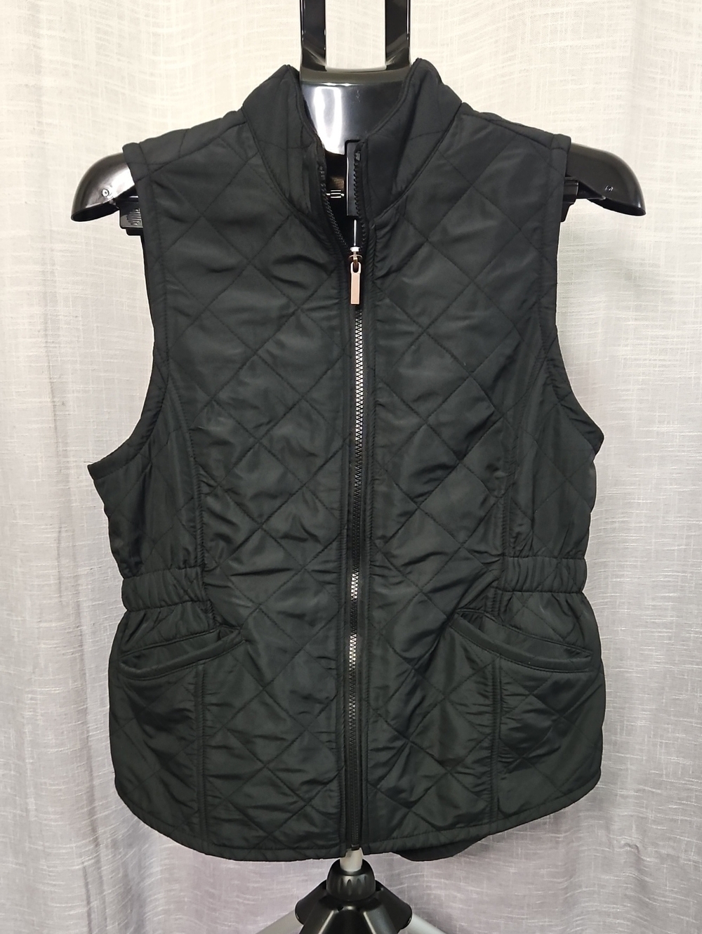 Bit & Bridle Black Diamond Quilted Vest Full Zip Mock Neck